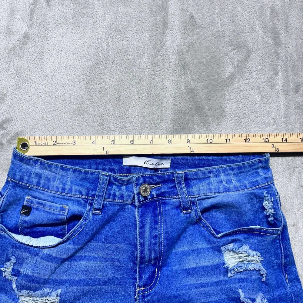 KanCan Womens Blue Denim Jean Shorts Distressed Cuffed‎ Casual Sz 27 Fits 26
